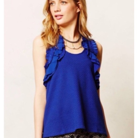 Anthropologie Tops - Deletta Clemente Blue Ruffled Sleeveless Blouse